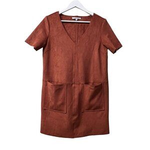 Naked Zebra Faux Suede Short Dress Size S Rust Orange S/S Front Hip Pockets